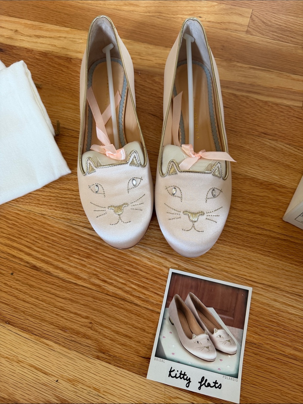 Brand New Charlotte Olympia Satin Women's Kitty Ballet Flats - Blush Pink